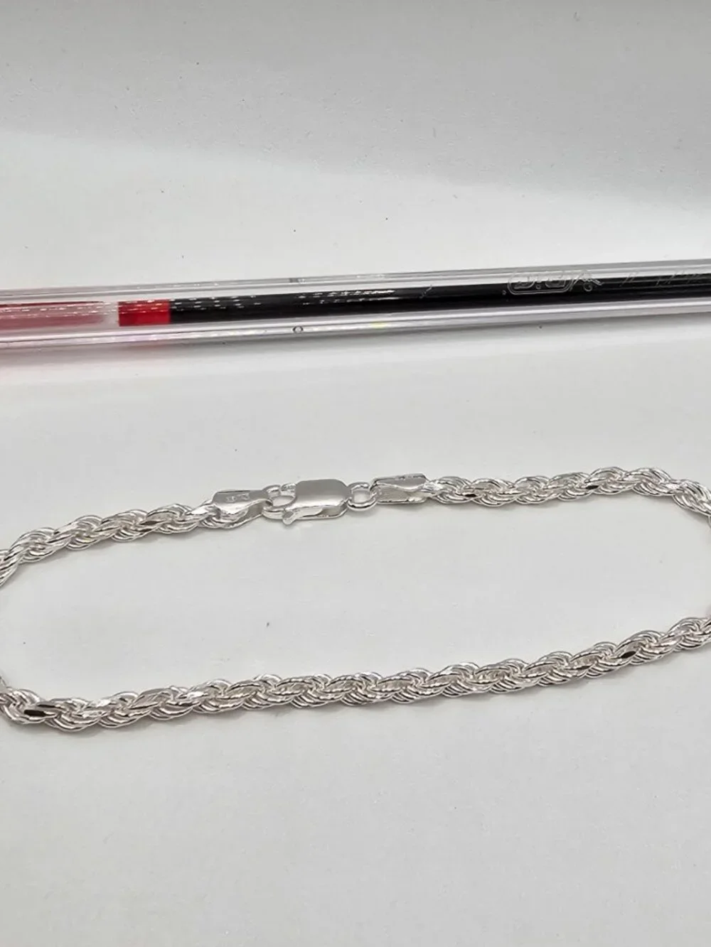 Sterling Silver 925 High Polished Diamond Cut Rope Bracelet 3.4mm 9 inches